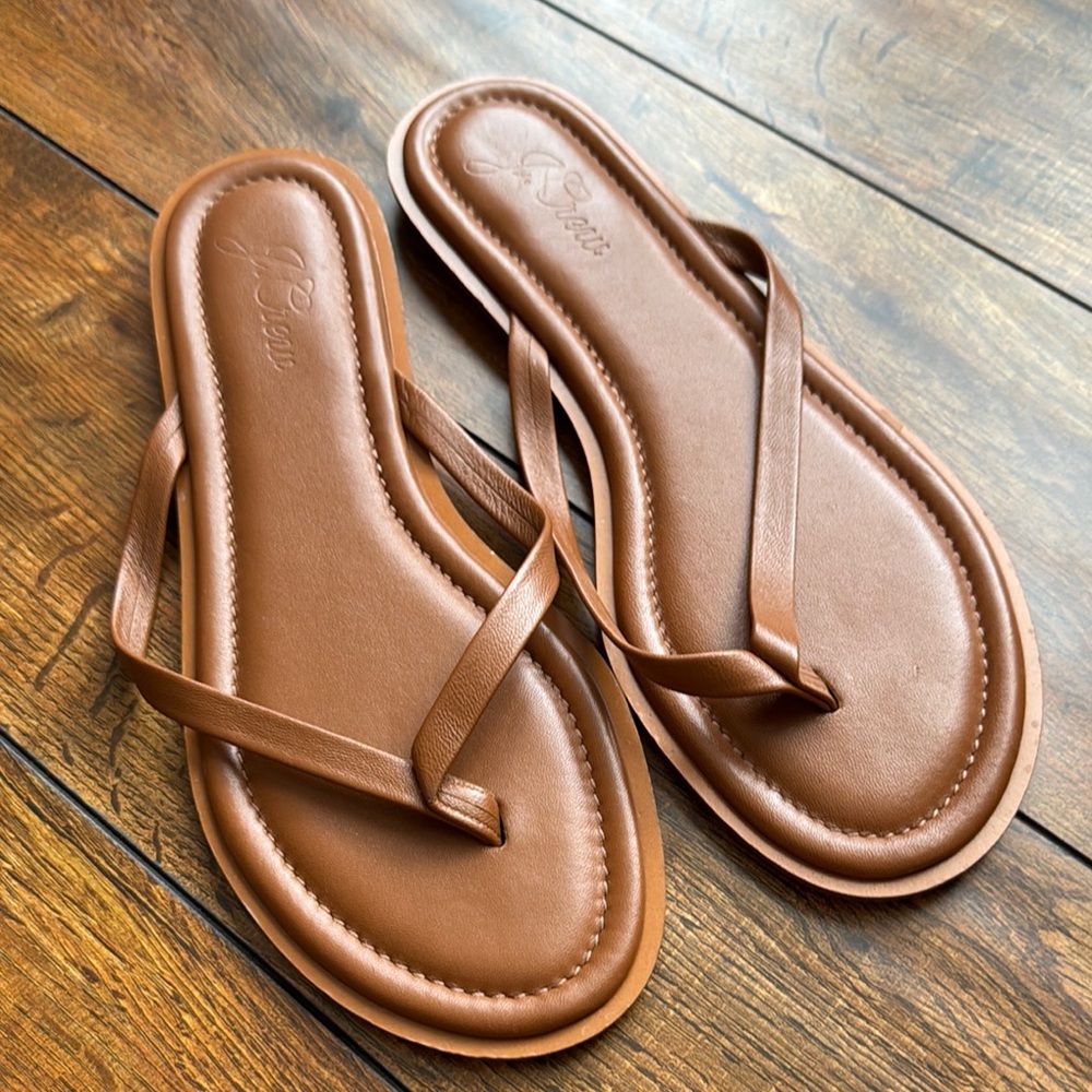 J.crew Brown Leather Flip Flops